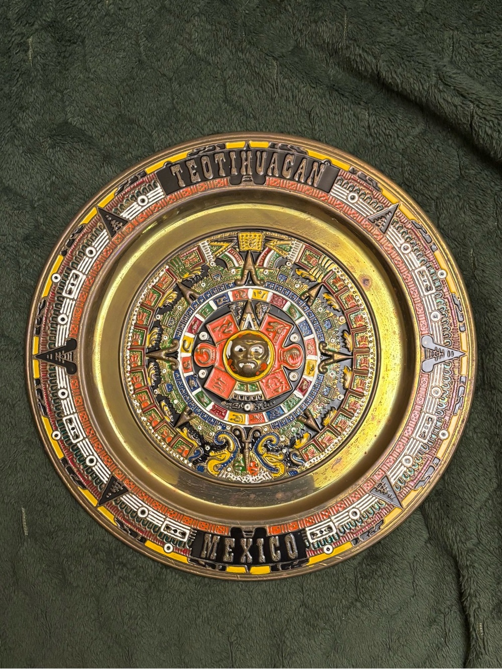 Mexican Aztec Calendar Teotihuacan Brass Decorative Plate